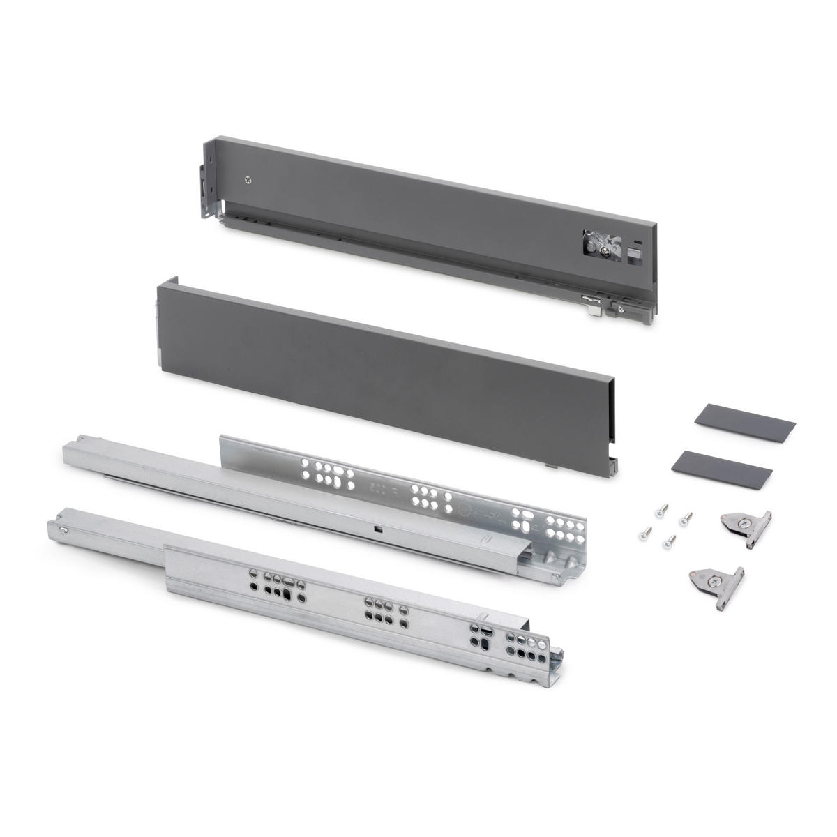 AUSSENSCHUBLADE Vertex mit 3D-Regelung, Höhe 93mm, 40Kg, Brettstärke von 18mm, Tiefe 450mm, Stahl, Anthrazitgrau - Grau, Metall (1.3/10/45cm) - EMUCA