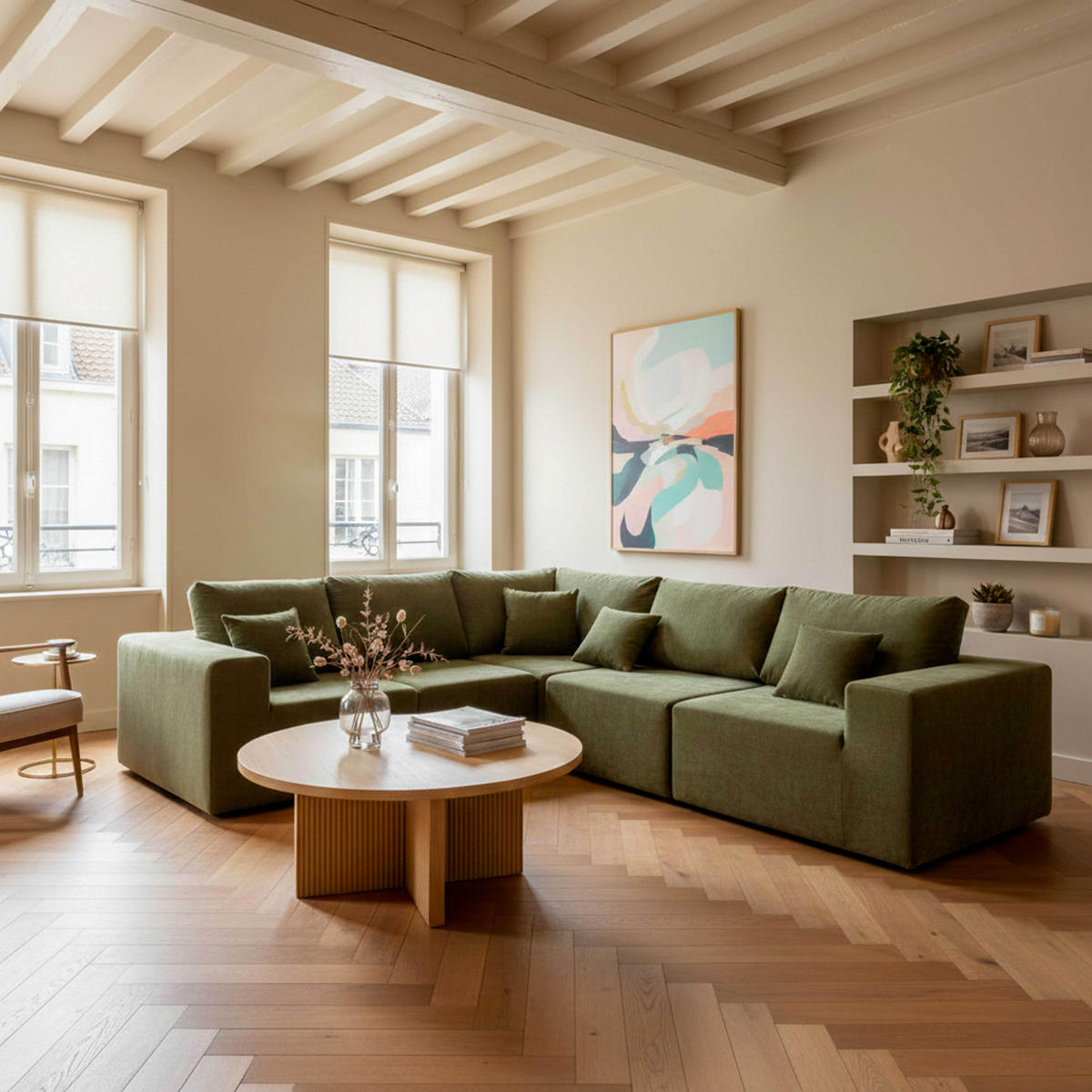 COUCHTISCH, helles Holzeffekt - Beige, Holz (80/80/45cm) - Oviala