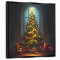 LEINWAND Bilder mit Rahmen - Weihnachtsbaum - Geschenk - Winter - 50x50 - Grün, Textil (50/50cm) - MuchoWow