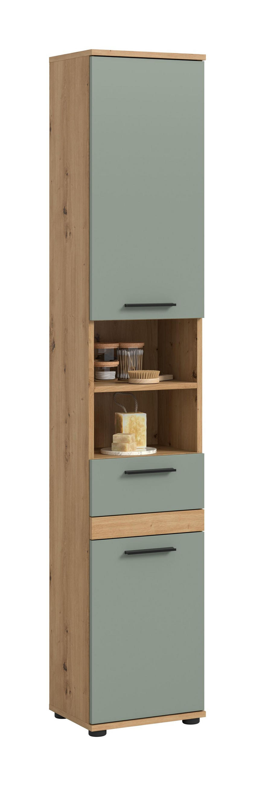 HOCHSCHRANK Flint (B/H/T: 35x191x31 cm) in Salbei und Artisan Eiche Nachbildung - Eiche Artisan, Holzwerkstoff (35/191/31cm) - Homes & Jones