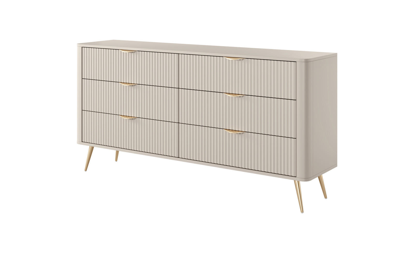 SIDEBOARD Flore 163 cm Beige / Gold - mit 6 Schubladen und Riffel-Optik - Beige/Gelb, Holz/Holzwerkstoff (163/81/38cm) - Ravio