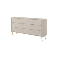 SIDEBOARD Flore 163 cm Beige / Gold - mit 6 Schubladen und Riffel-Optik - Beige/Gelb, Holz/Holzwerkstoff (163/81/38cm) - Ravio