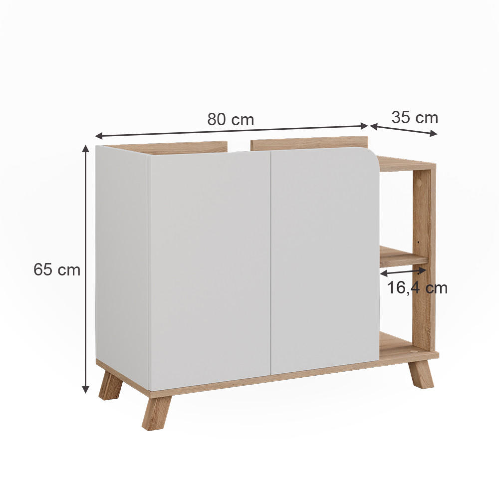 WASCHBECKENUNTERSCHRANK Karen Sonoma/Weiß 80 x 65 cm mit 2 Türen - Weiß/Sonoma Eiche, Holzwerkstoff (80/65/35cm) - Vicco