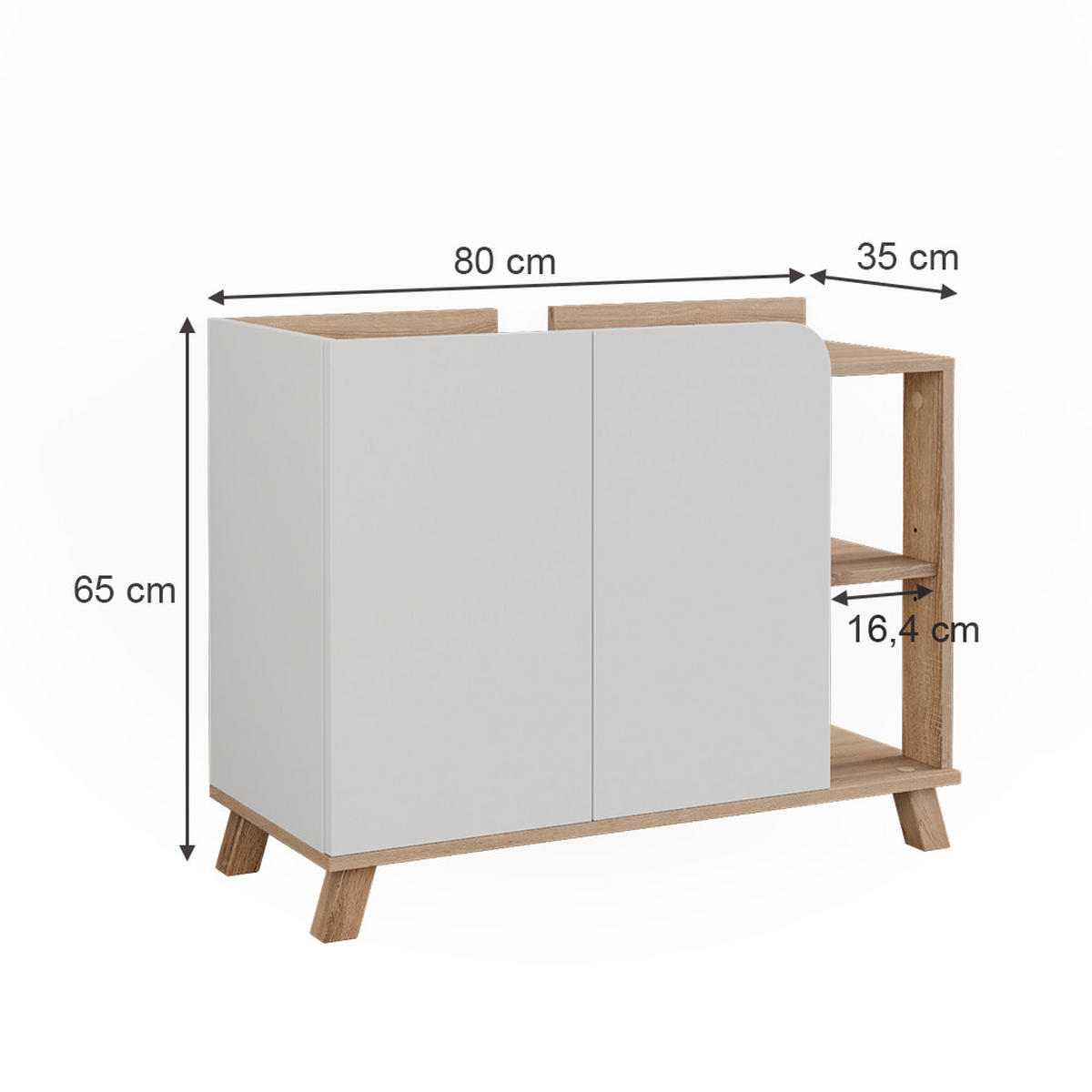 WASCHBECKENUNTERSCHRANK Karen Sonoma/Weiß 80 x 65 cm mit 2 Türen - Weiß/Sonoma Eiche, Holzwerkstoff (80/65/35cm) - Vicco