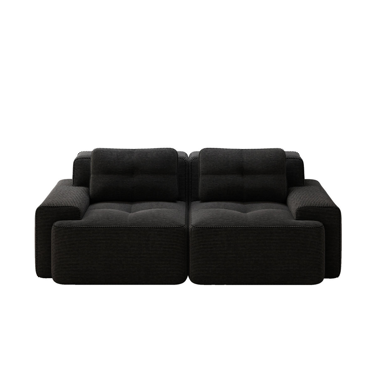 2-SITZER Sofa mit Tiefsitz, geschwungener Rückenlehne, rutschfester Basis und breiten Armlehnen, Schwarz - Schwarz, Textil (204/69/104cm) - Redom