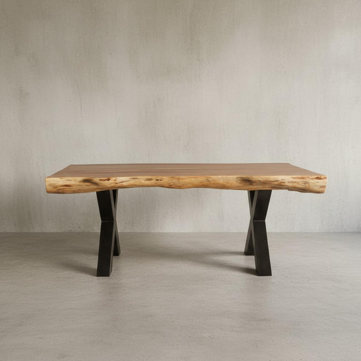ESSZIMMERTISCH – Akazie Massivholz 200x100x77 cm X-Gestell Natur Schwarz - Beige/Schwarz, Holz/Metall (200/100/77cm) - KADIMA DESIGN