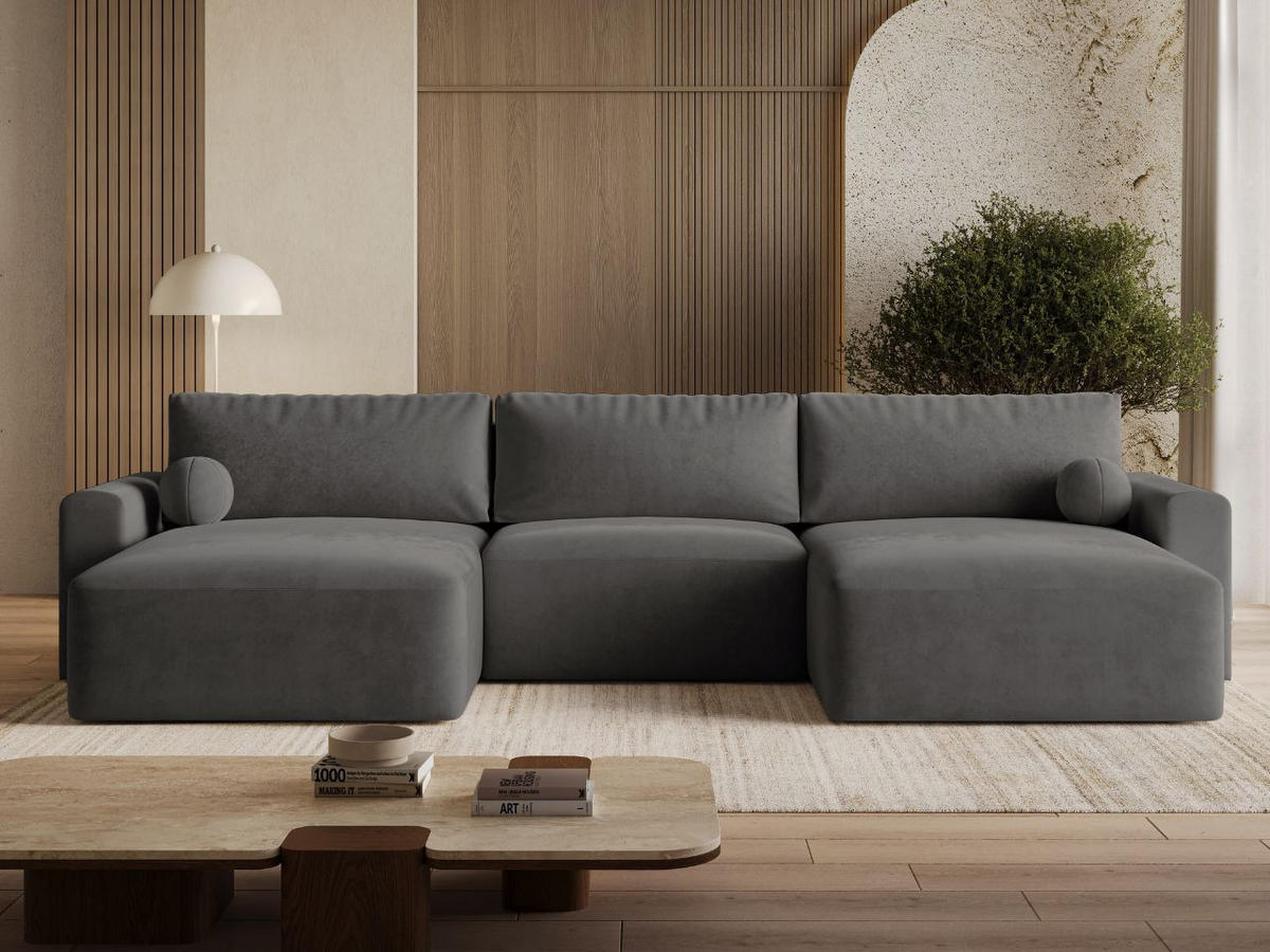 ECKSOFA U Aurora Dunkelgrau - Dunkelgrau, Holz/Textil (369/145cm) - Graingold