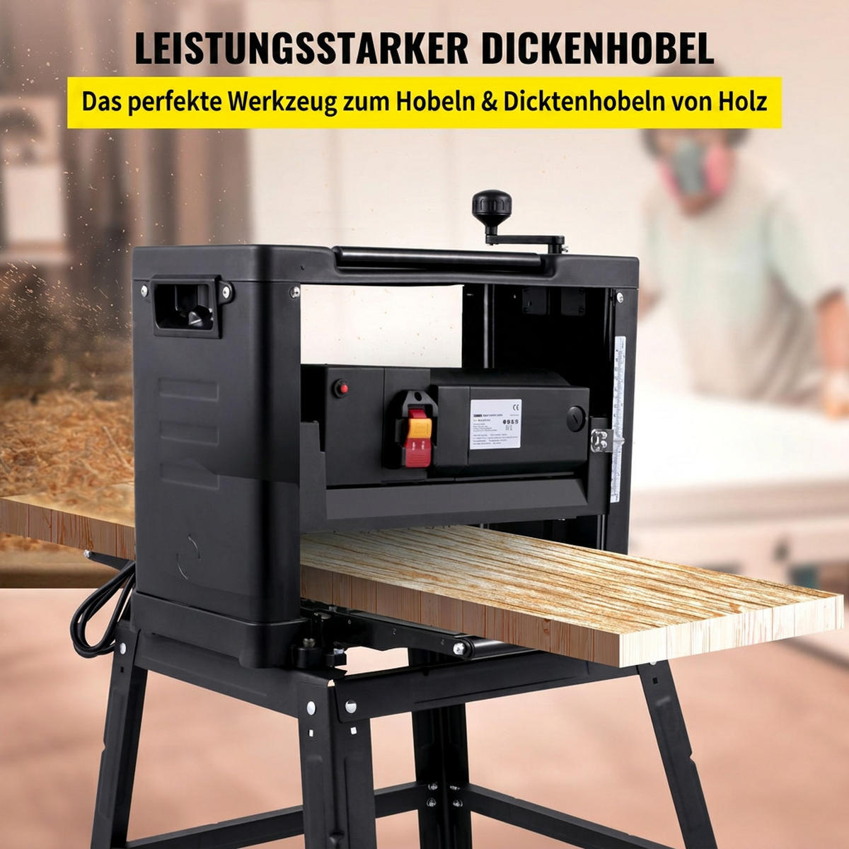 HOBEL Dickenhobel 330mm 2000W-Tischhobelmaschine mit klappbarem Eisen-Untergestell - Schwarz, Metall (20/30/10cm) - Raelunyi