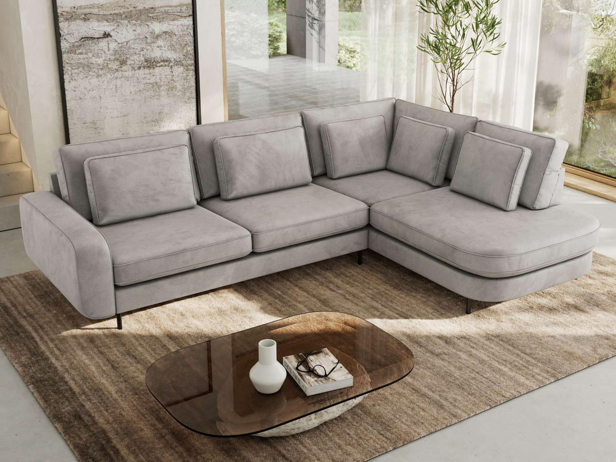 ROHOVÁ SEDAČKA CALENO L - Světle šedá Samet - Levá Strana - černá/světle šedá, kov/textil (317/225cm) - MKS