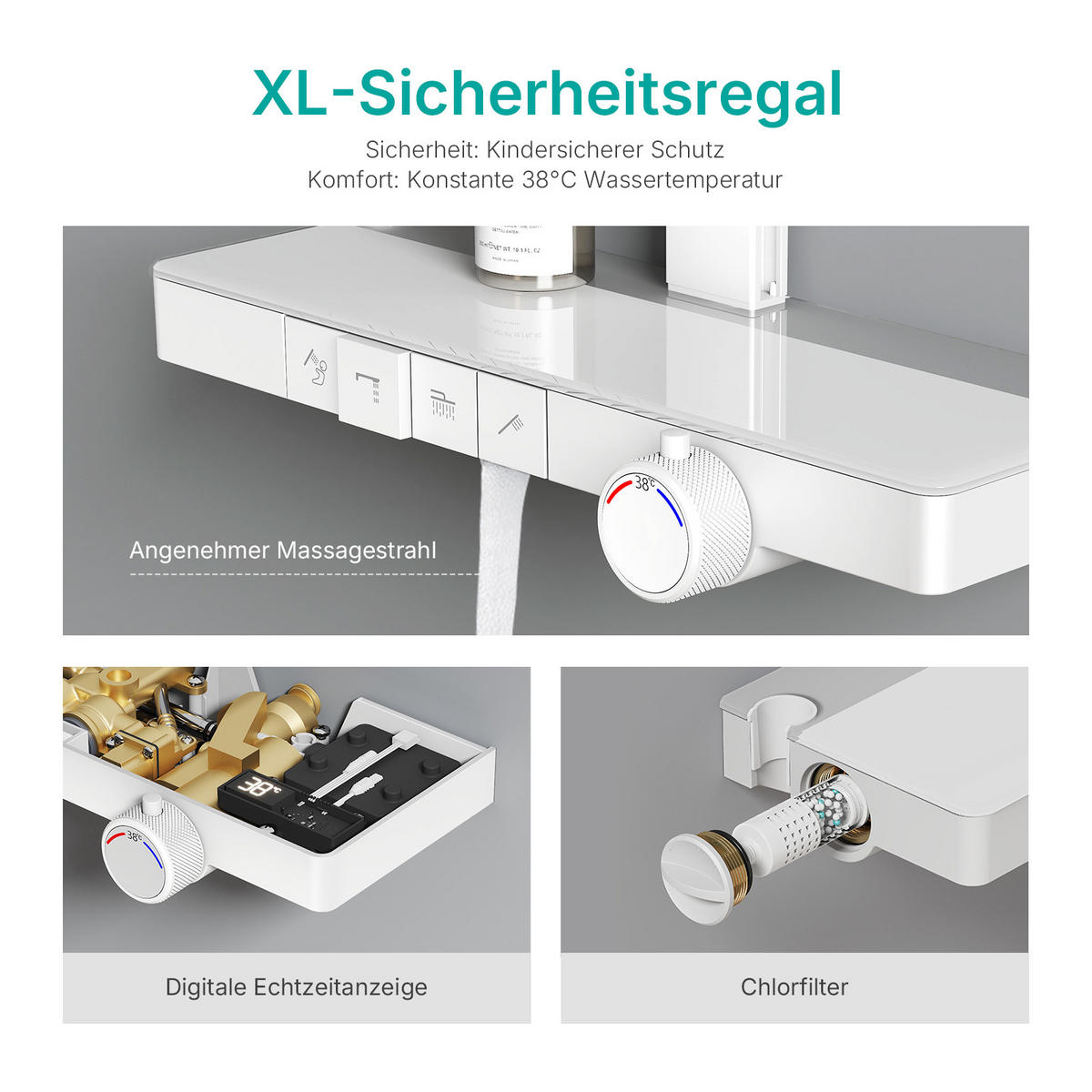 ÜBERKOPFBRAUSESET mit Handbrause Thermostat Vielseitig Weiß - Weiß, Metall (40/113/58cm) - EMKE