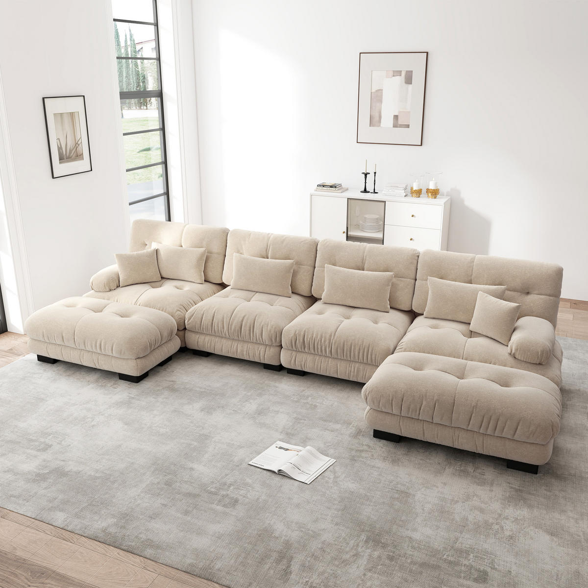 WOHNLANDSCHAFT Chenille Hellbraun mit Ottomane - Hellbraun, Textil (406/81/145cm) - WISHDOR