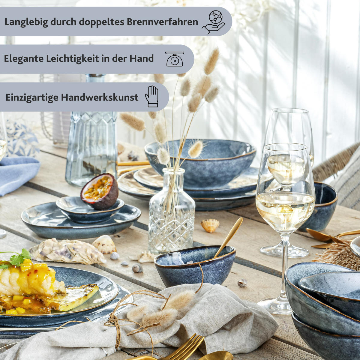 SUPPENTELLER SET DARWIN - 4 teilig aus Steingut - Blau, Stein (19.5cm) - Sänger