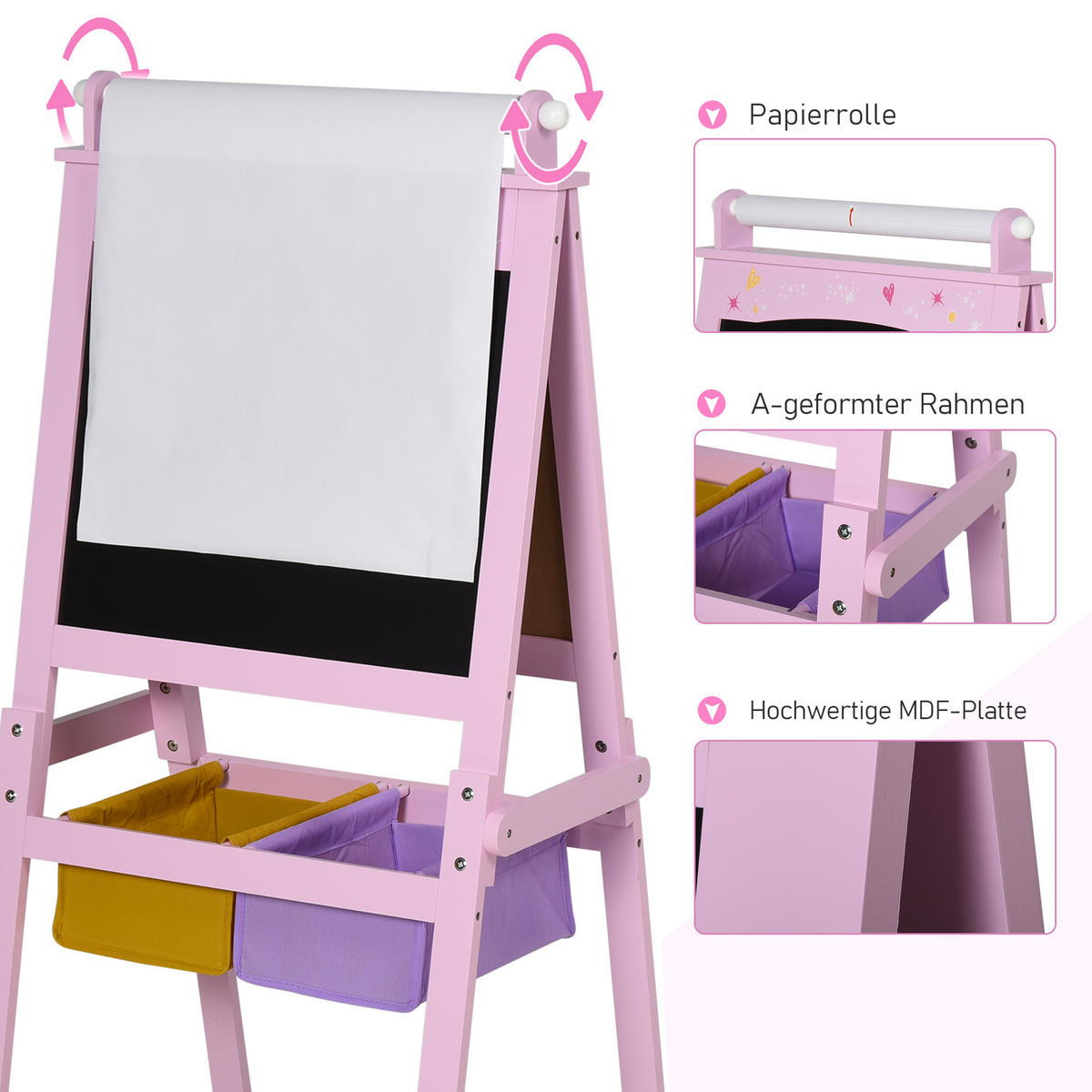 KINDERSTAFFELEI , Rosa, MDF, Vliesstoff, 58,5cm x 50,5cm x 118cm - Rosa, Holz (50.5/118/58.5cm) - HOMCOM