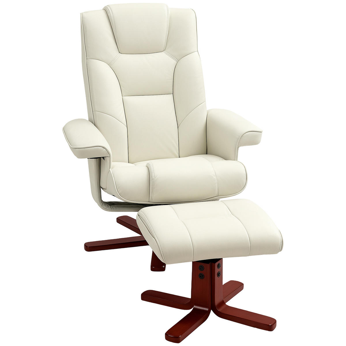 RELAXSESSEL DE-07519 mit Hocker, neigbar in Lederoptik Cremeweiß - Creme, Holz (84/104/84cm) - ComfortXL