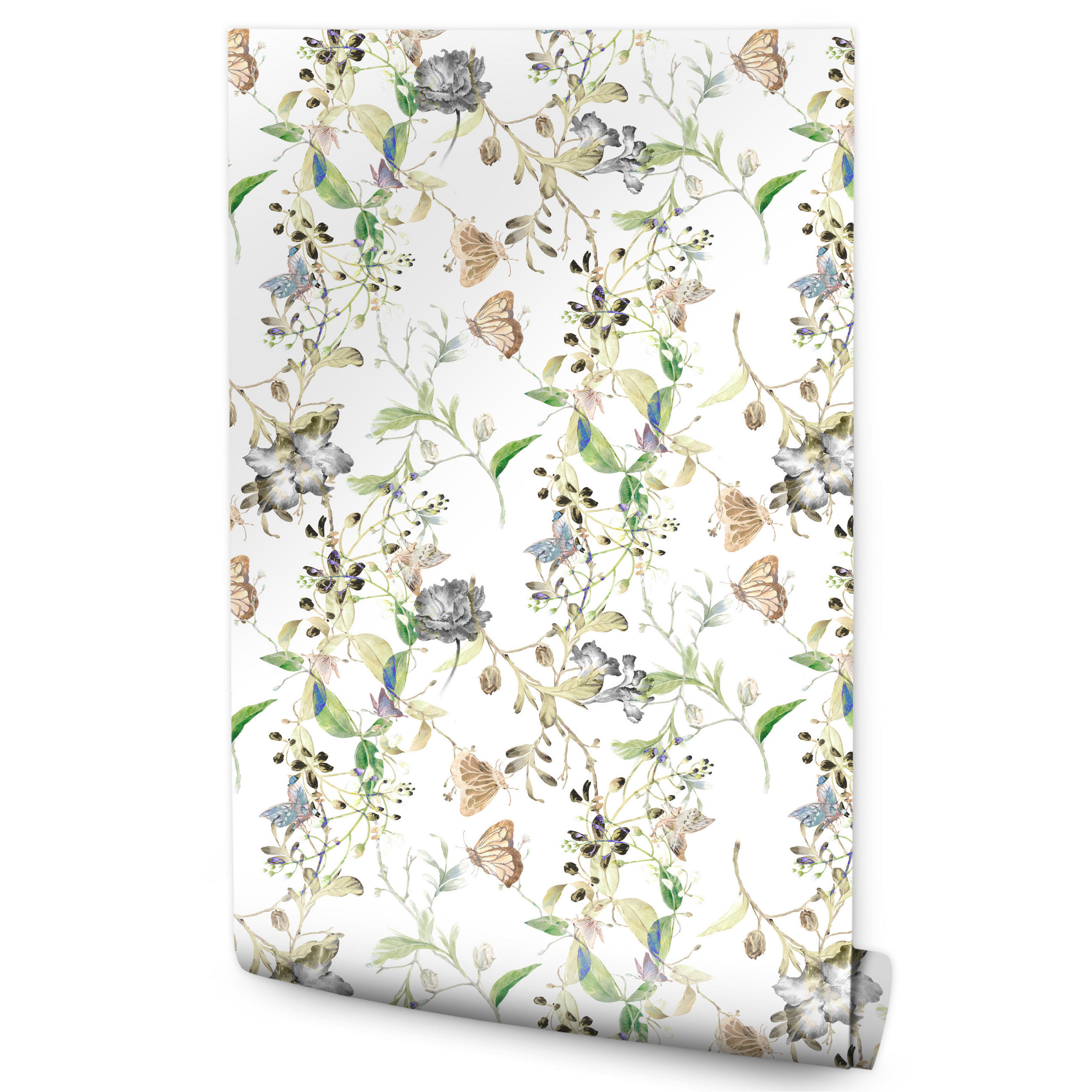 VLIESTAPETE Wiesenblumen im Retro-Stil – Grün, Beige, Weiß – 50x1000 cm - Beige/Weiß, Papier (50/1000cm) - Muralo