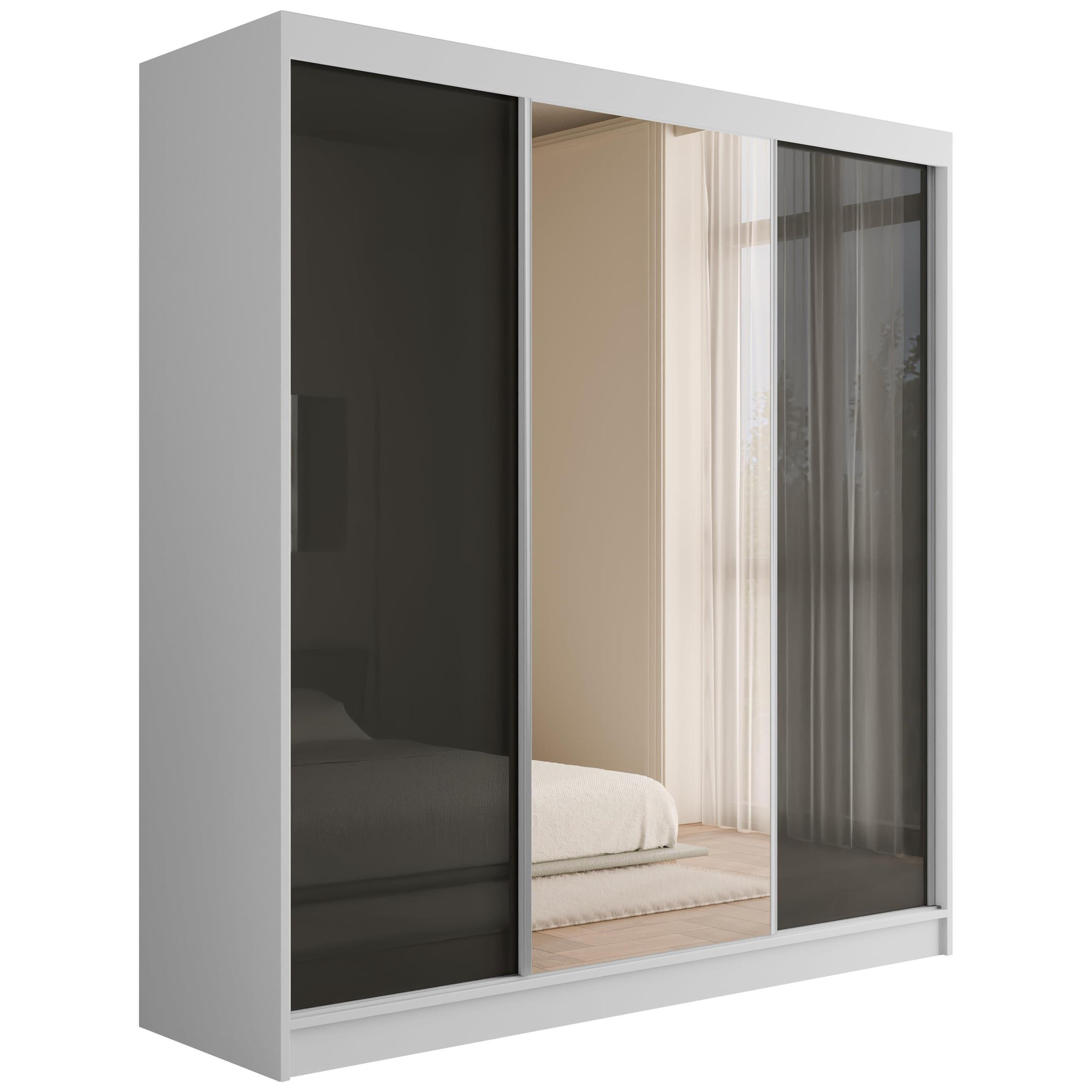 KLEIDERSCHRANK mit Spiegel V2-VITA 215x200 cm - Weiß|Grau - Weiß/Grau, Holzwerkstoff (200/215/61cm) - ALTDECOR