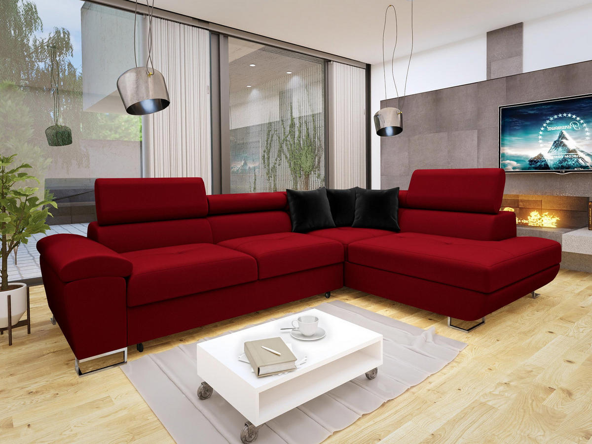 ECKSOFA Cotere Premium, Seite: Rechts - Rot, Holz/Textil (270/202cm) - MIRJAN24