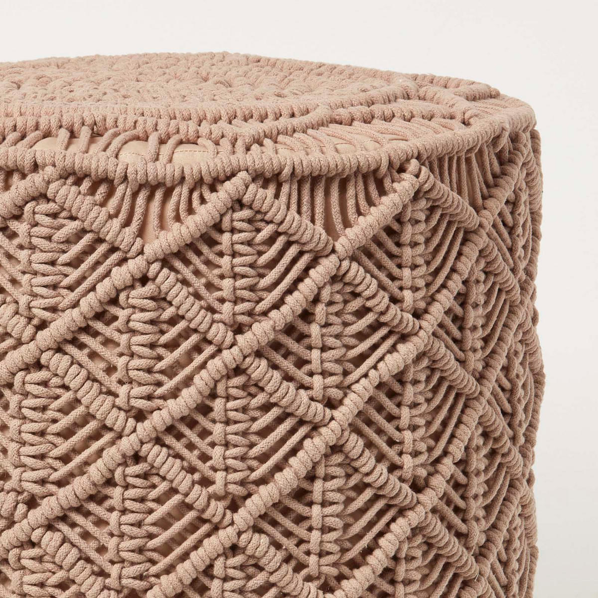SITZPOUF Delilah rund, hellbraun im Makramee-Stil, 40/40/42 cm - Hellbraun, Textil (40/42/40cm) - Homescapes
