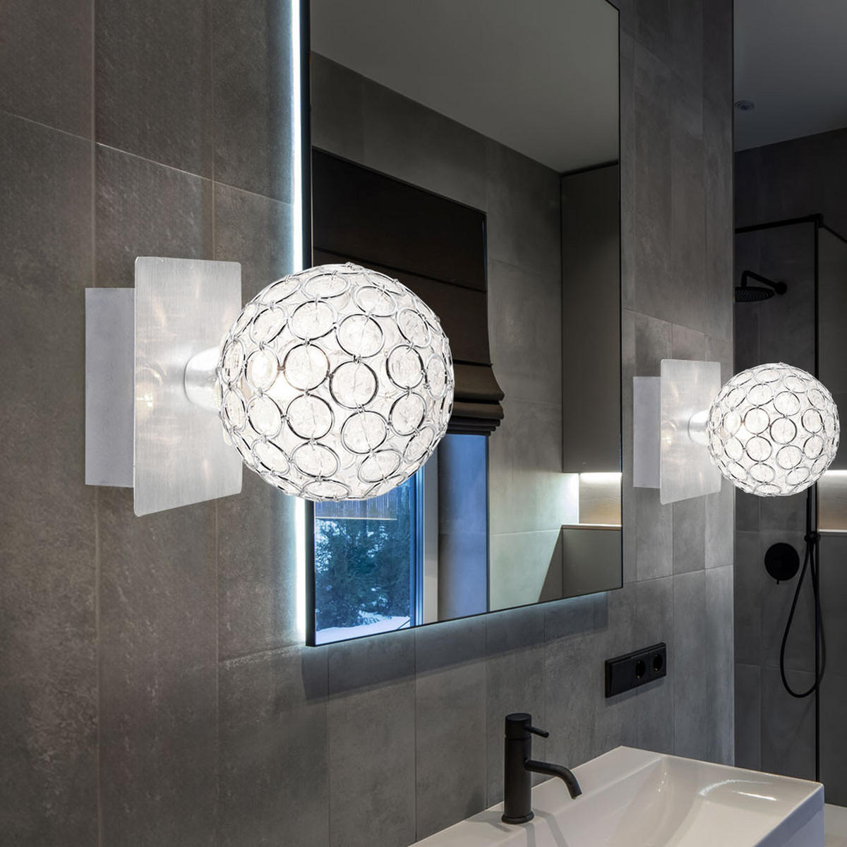 WANDELEUCHTE Aluminium Silber 2er Set - Silberfarben, Metall (11/11/15cm) - Globo Lighting