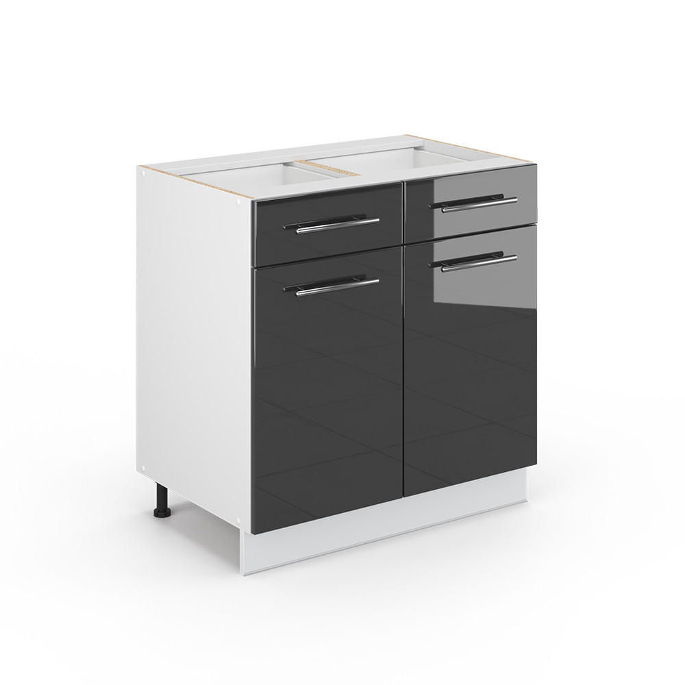 KÜCHENUNTERSCHRANK Fame-Line Anthrazit Hochglanz 80 cm mit Schubladen ohne AP - Anthrazit/Weiß, Holzwerkstoff (80/82/51.6cm) - Vicco