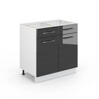 KÜCHENUNTERSCHRANK Fame-Line Anthrazit Hochglanz 80 cm mit Schubladen ohne AP - Anthrazit/Weiß, Holzwerkstoff (80/82/51.6cm) - Vicco
