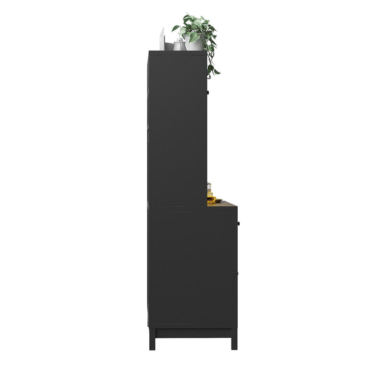 BUFFET DE-38471 140/38/180 cm mit LED-Beleuchtung und 4 Schubladen Schwarz - Schwarz, Holzwerkstoff (140/180/38.5cm) - ComfortXL