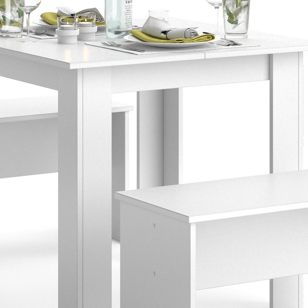 ESSTISCH SET Sentio Weiß 80 x 80 cm mit 2 Bänken - Weiß, Holzwerkstoff (80/73/80cm) - Vicco