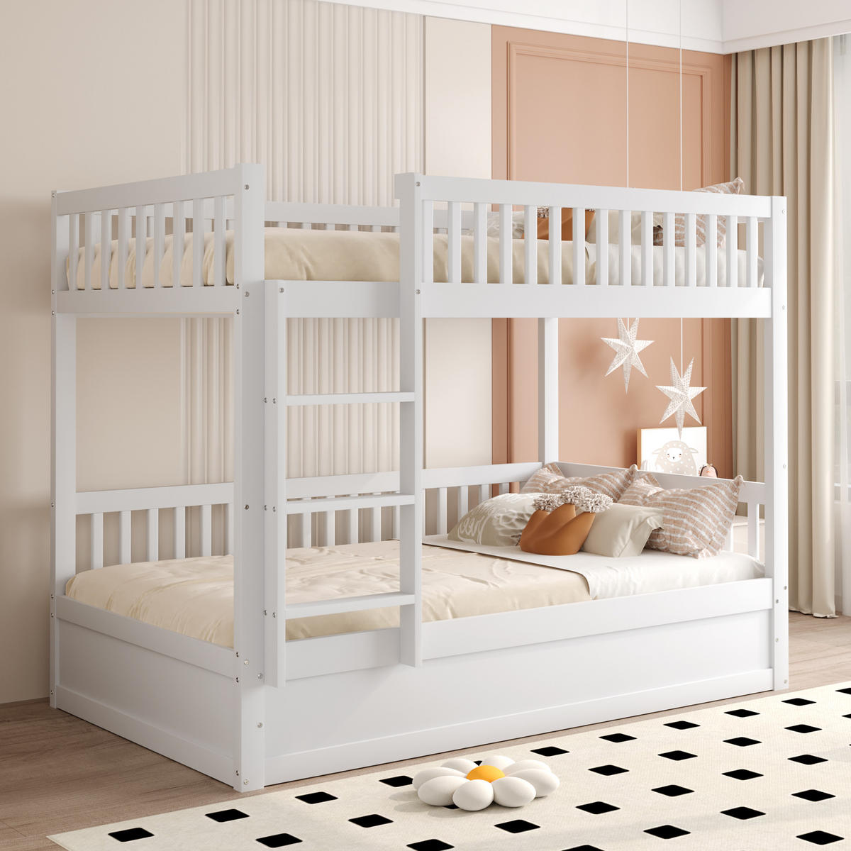 ETAGENBETT 90x200 cm aus Massivholz mit Hydraulik-Lagersystem - Weiß - Weiß, Holz (90/200cm) - KOMHTOM