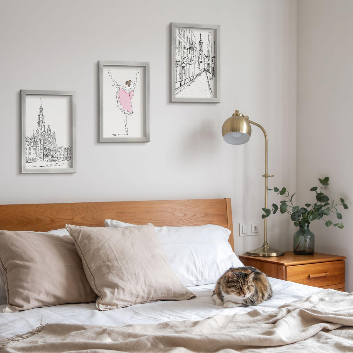 WANDBILDER 3er Set - 20x30 cm Silberner Rahmen - Stilvolle Ballerinen und Architektur - Silberfarben, Kunststoff (20/30cm) - ArtPrintCave