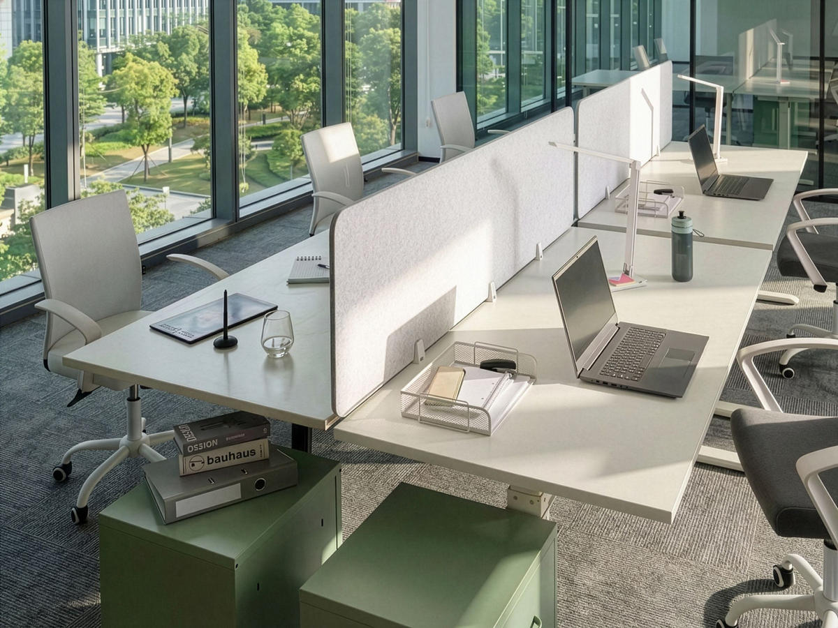 SCHREIBTISCHTRENNWAND 180x50 cm Cremeweiß Split - Creme, Textil (1/180/50cm) - Beliani