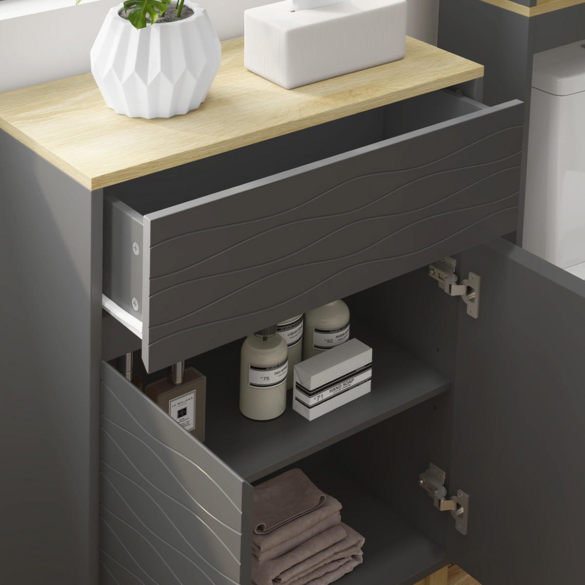 BADMÖBEL-SET Livia Anthrazit/Eiche 3 Teile, mit Badregal - Eichefarben/Anthrazit, Holzwerkstoff (60/60/30cm) - Vicco