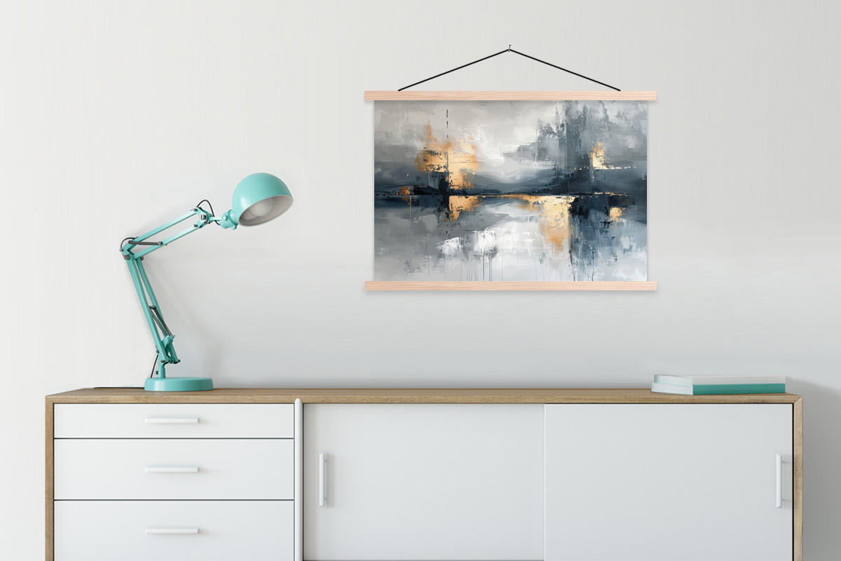 POSTER Kunst - Grau - Gold - Abstrakt 90x60 cm - Dunkelgrau, Textil (90/60/0.15cm) - MuchoWow