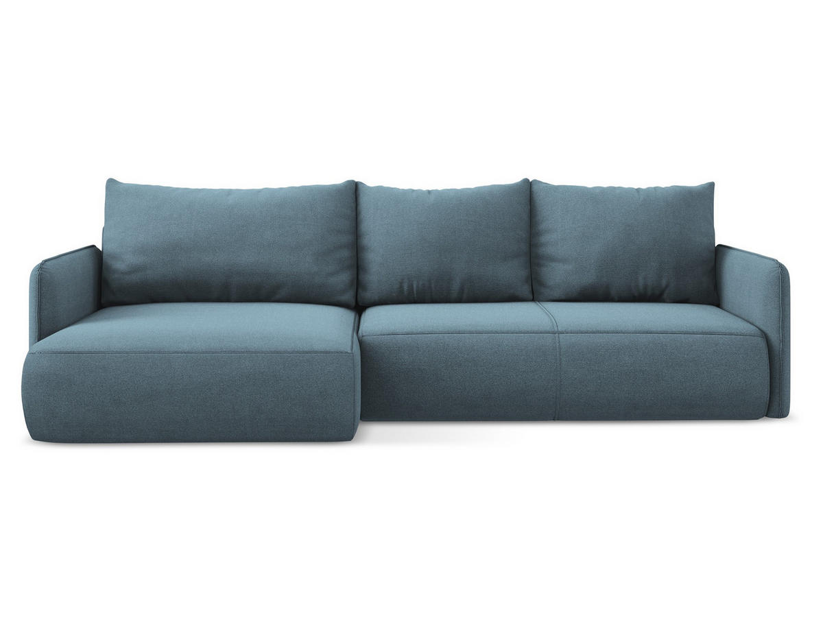 ECKSOFA mit Schlaffunktion Strukturstoff Stoff Blau - Blau/Schwarz, Kunststoff/Textil (148/240cm) - Makamii