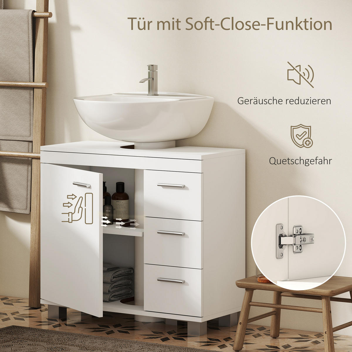 BADEZIMMERSCHRANK Weiß 30.0/70.0/64.0 cm - Weiß, Holzwerkstoff (70/64/30cm)