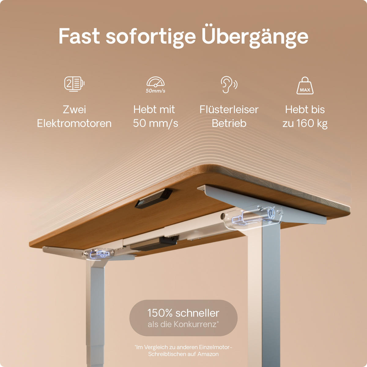 SCHREIBTISCH Elektrisch Höhenverstellbarer HomePro 140x70cm Weiß/Massive Eiche mit Memory-Funktion, Anti-Kollisions Technologie - Eichefarben/Weiß, Holz (70/140/63.5cm) - Desktronic