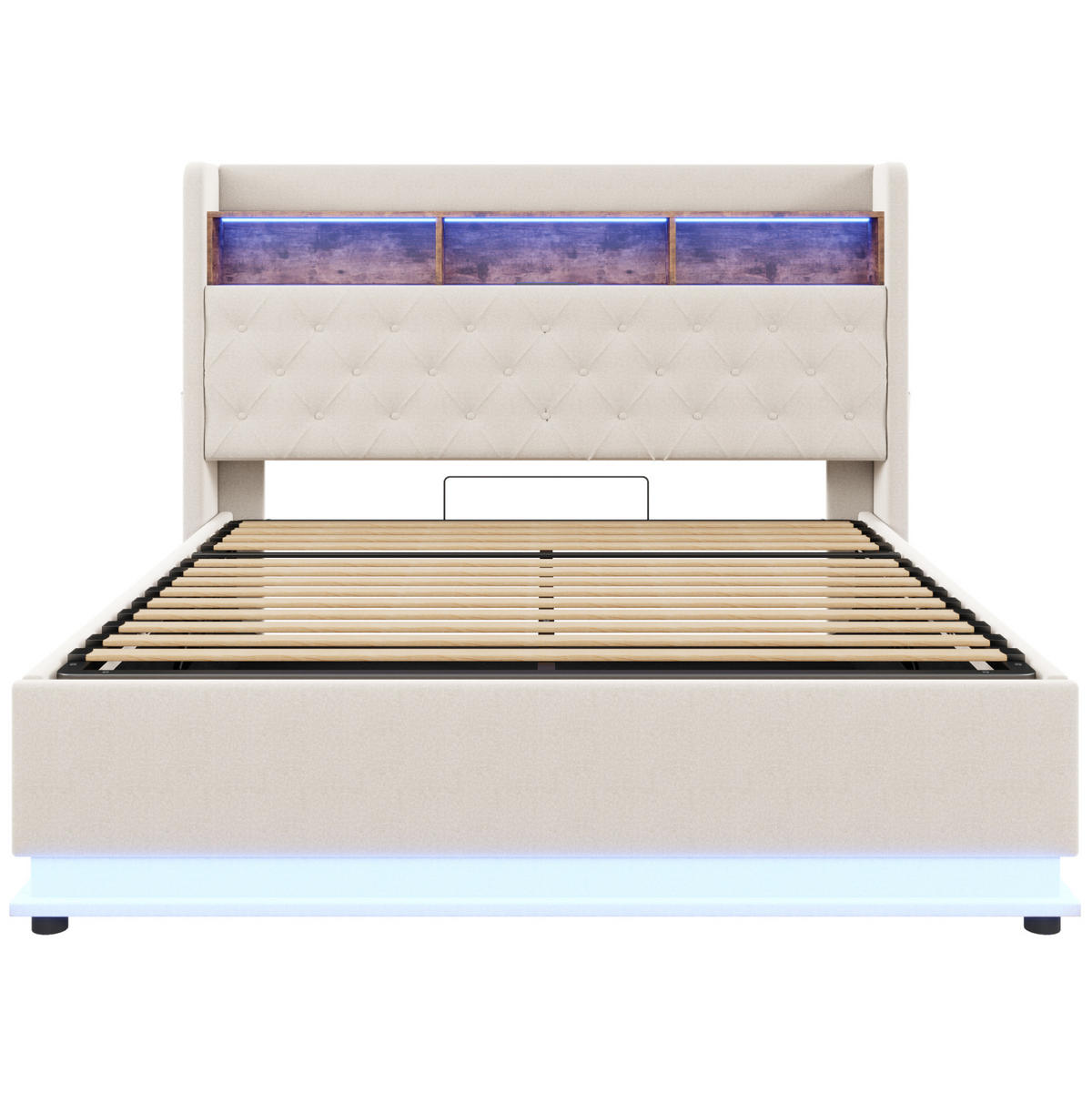 POLSTERBETT mit LED, USB und Stauraum 180x200 cm Beige - Beige, Metall (180/200cm) - Meubliv