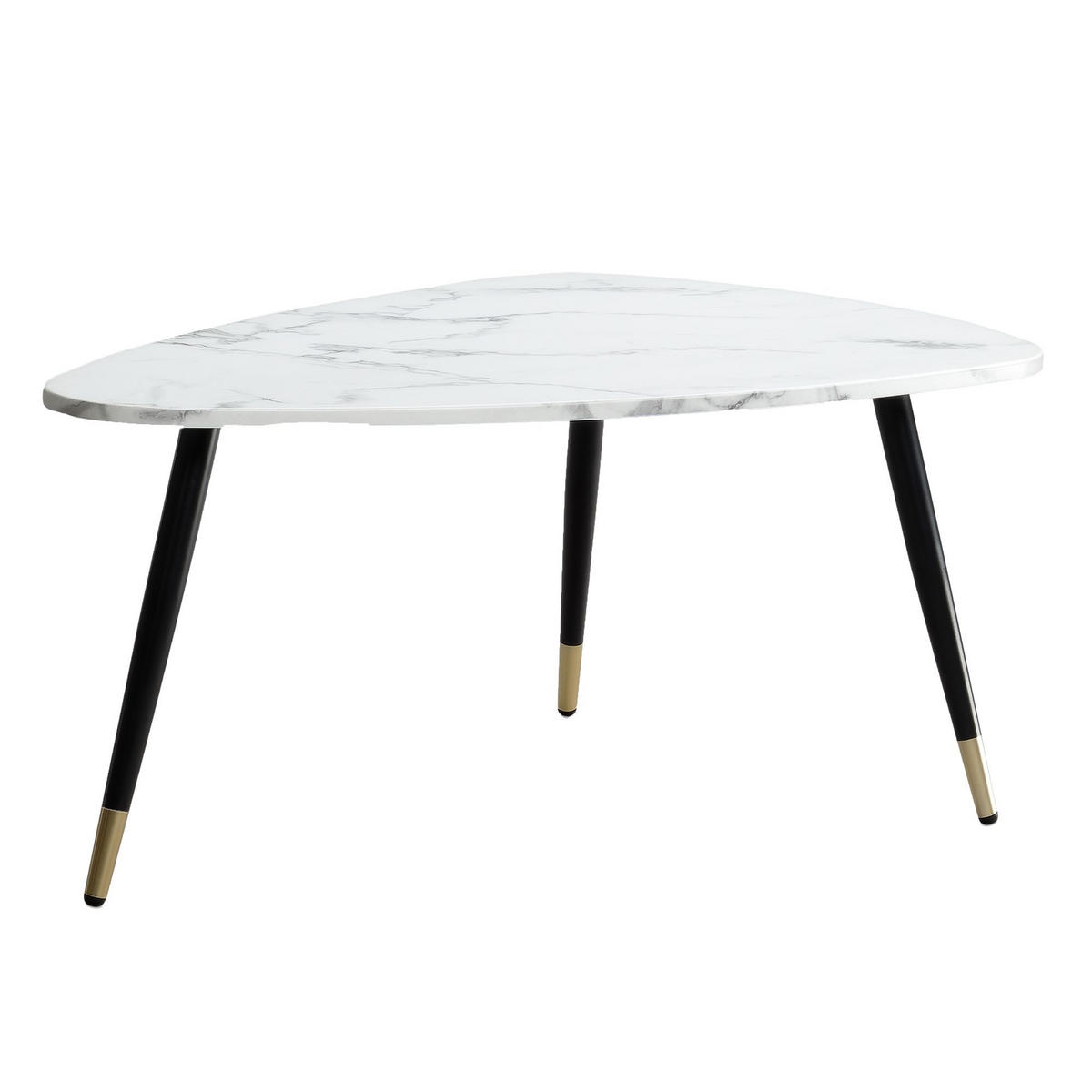 COUCHTISCH mit Marmor Optik, Dreibein, Metall-Gestell, Dreieckig, Weiß 90x60x41 cm - Goldfarben/Weiß, Holzwerkstoff/Metall (60/90/41cm) - KADIMA DESIGN