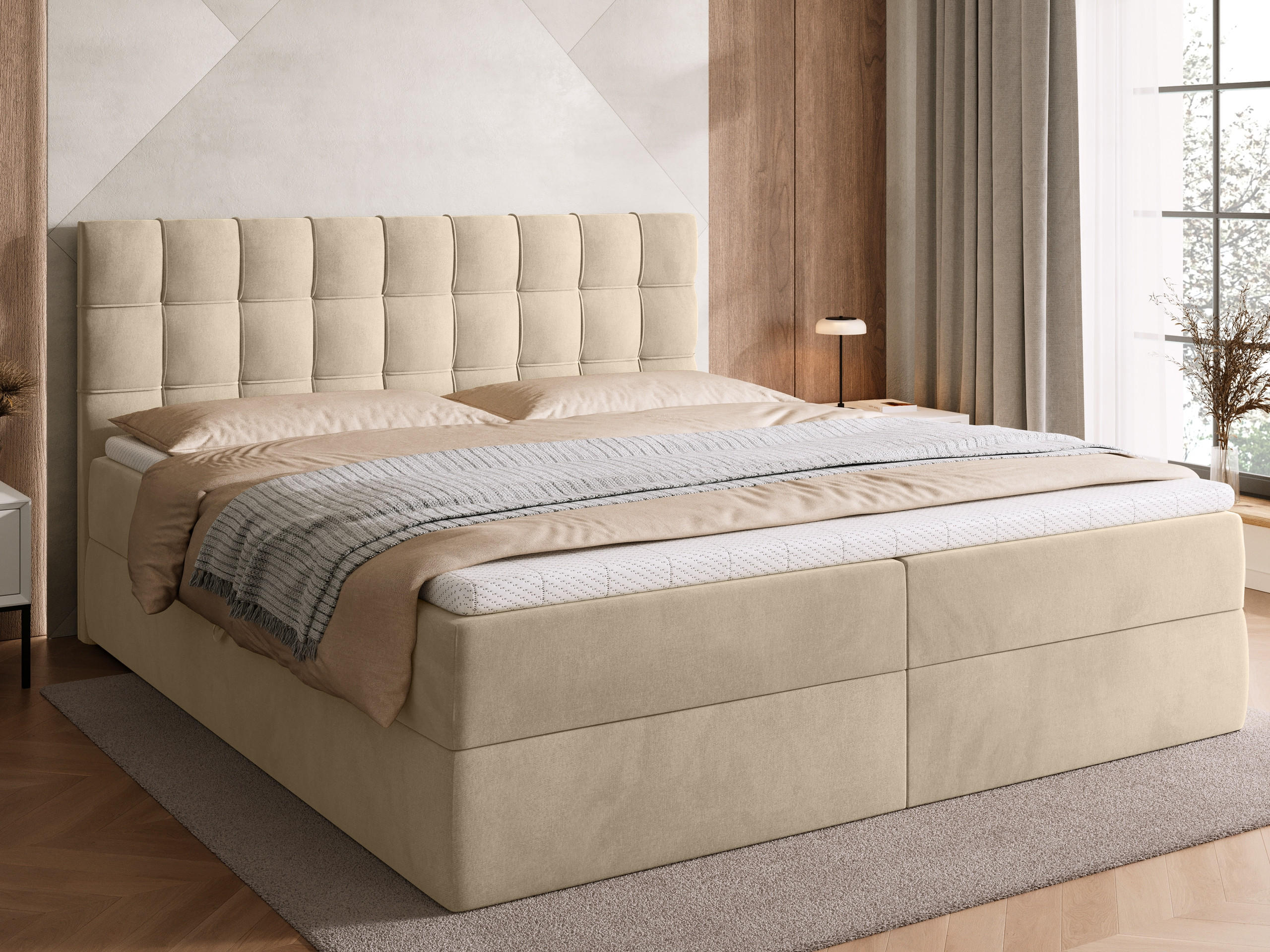 BOXBETT Detroit mit Topper 180/200 Beige - Beige, Holzwerkstoff/Textil (180/200cm) - Bromarkt
