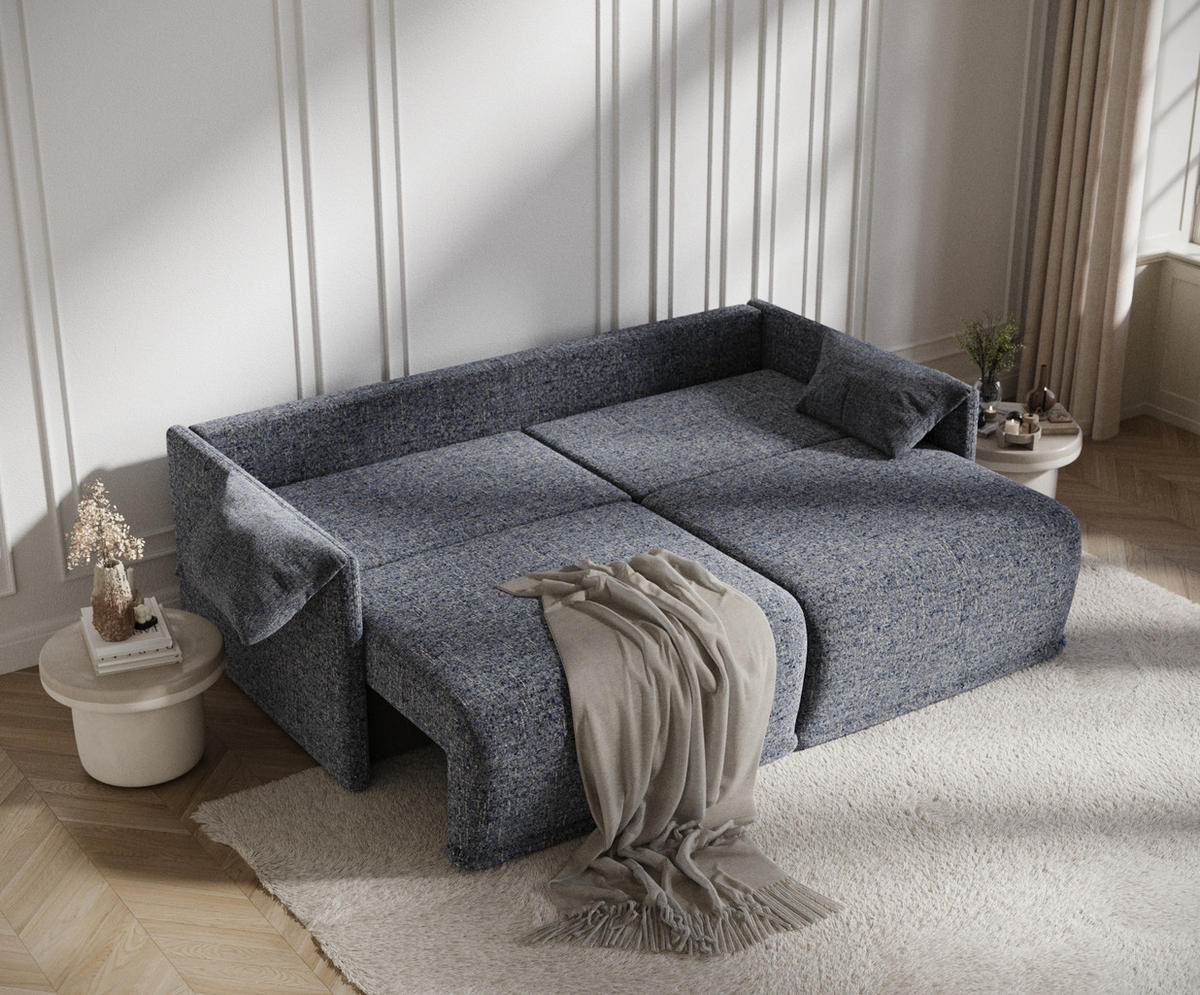 SCHLAFSOFA MIT ECKSOFA-FUNKTION Nappa Marineblau Webstoff - Schwarz/Dunkelblau, Holz/Holzwerkstoff (215/100/112cm) - Maison de Reve