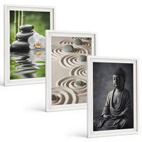 BILDER SET 3er Set - 40x60 cm Weißer Rahmen - Entspannender Blick auf den Zen-Buddha - Weiß, Kunststoff (40/60cm) - TULUP