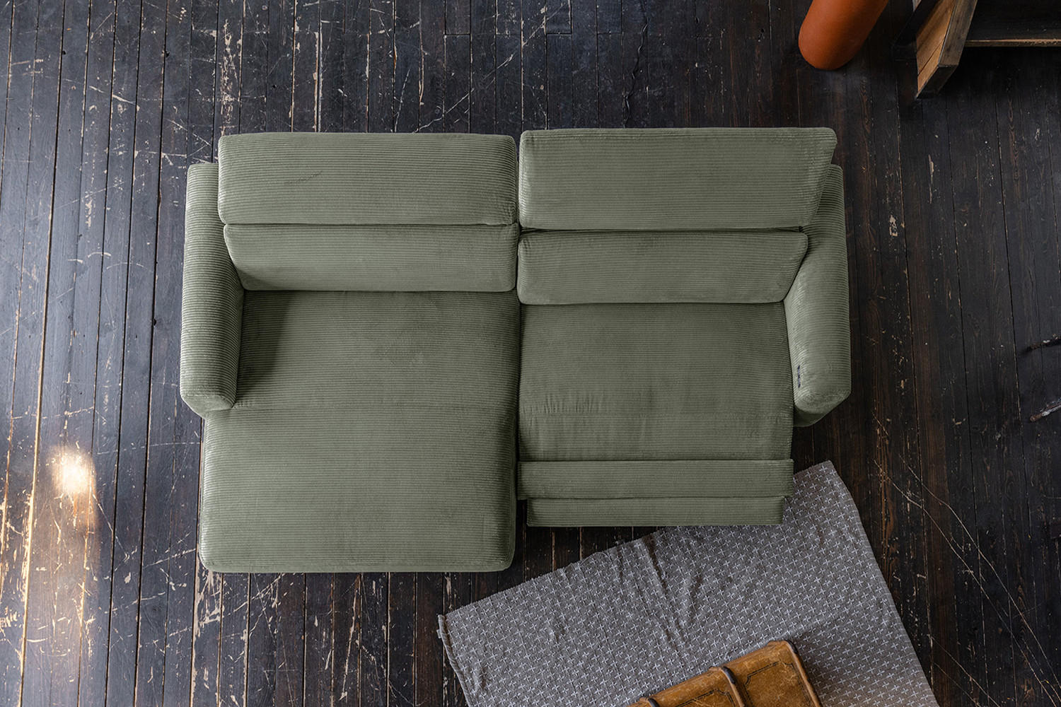 ECKSOFA LAISKA Grün Cord Relaxfunktion - Schwarz/Olivgrün, Textil/Metall (282/177cm) - KAWOLA