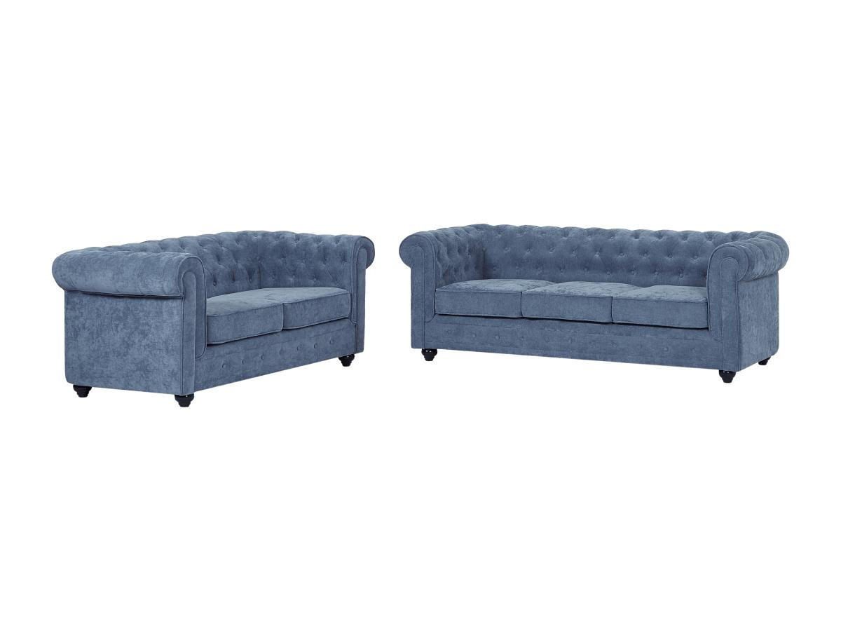 SOFA 3-Sitzer & 2-Sitzer - Stoff - Blau - CHESTERFIELD - Blau, Textil (88/72/205cm) - Vente-Unique
