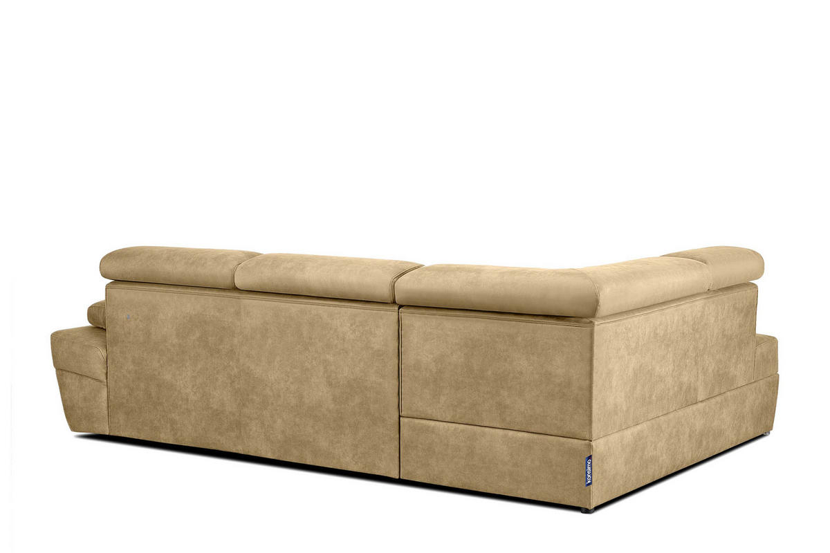 SCHLAFECKSOFA RATLO links 4/5-Sitzer mit Bettkasten in Lederoptik, ecrue - Ecru/Silberfarben, Textil (270/190cm) - KONSIMO®