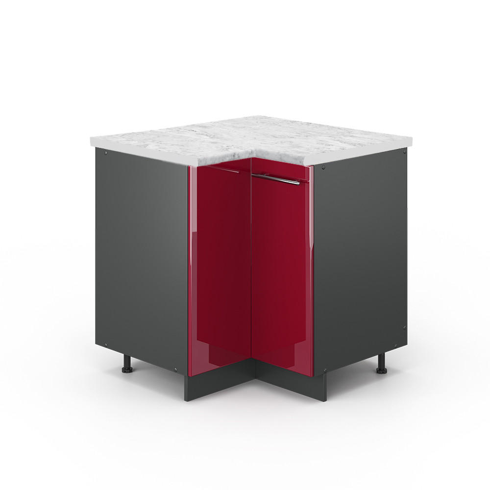 ECKUNTERSCHRANK Fame-Line Bordeaux Hochglanz 80.5 cm, AP Marmor - Bordeaux/Anthrazit, Holzwerkstoff (80.5/82/60cm) - Vicco