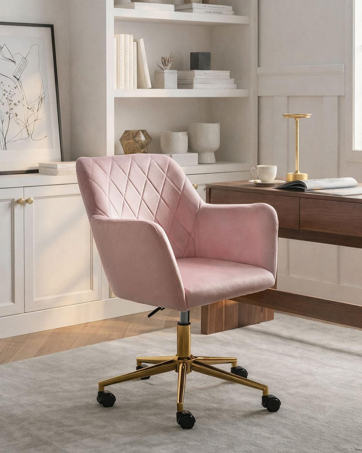 SCHREIBTISCHSTUHL Samtstoff Pastellrosa Leloria - Pink, Textil (60/83/60cm) - Beliani