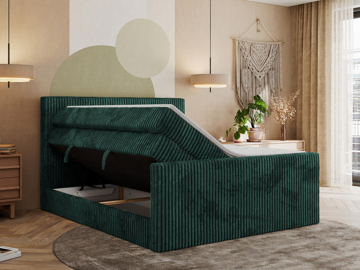 BOXSPRINGBETT TILIANO KING DUO 180/200 - Dunkelgrün Cord - H4 - Dunkelgrün, Textil (180/200cm) - MKS