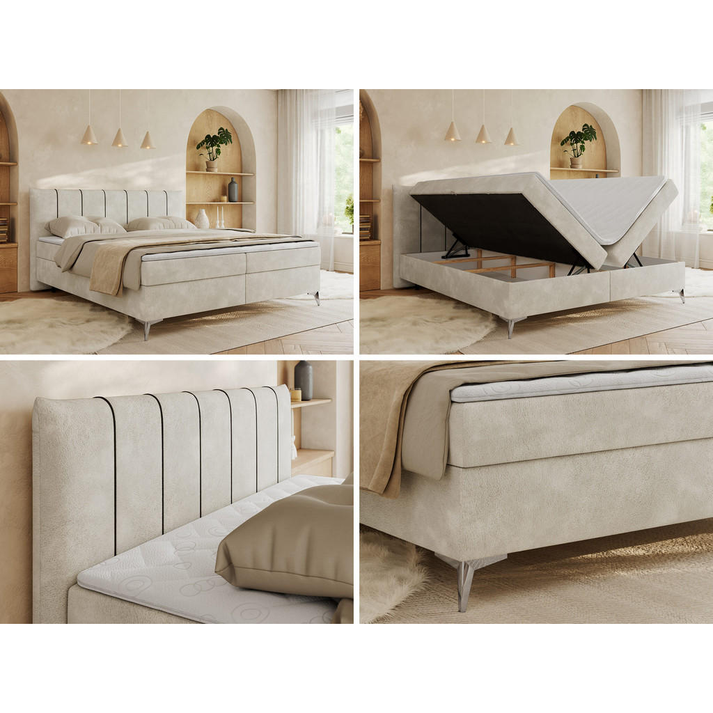 Thumbnail - MKS Boxbett, Beige, Textil, 2-Sitzer, H4, Rechteckig, 140x200 cm, Schlafzimmer, Betten, Boxspringbetten