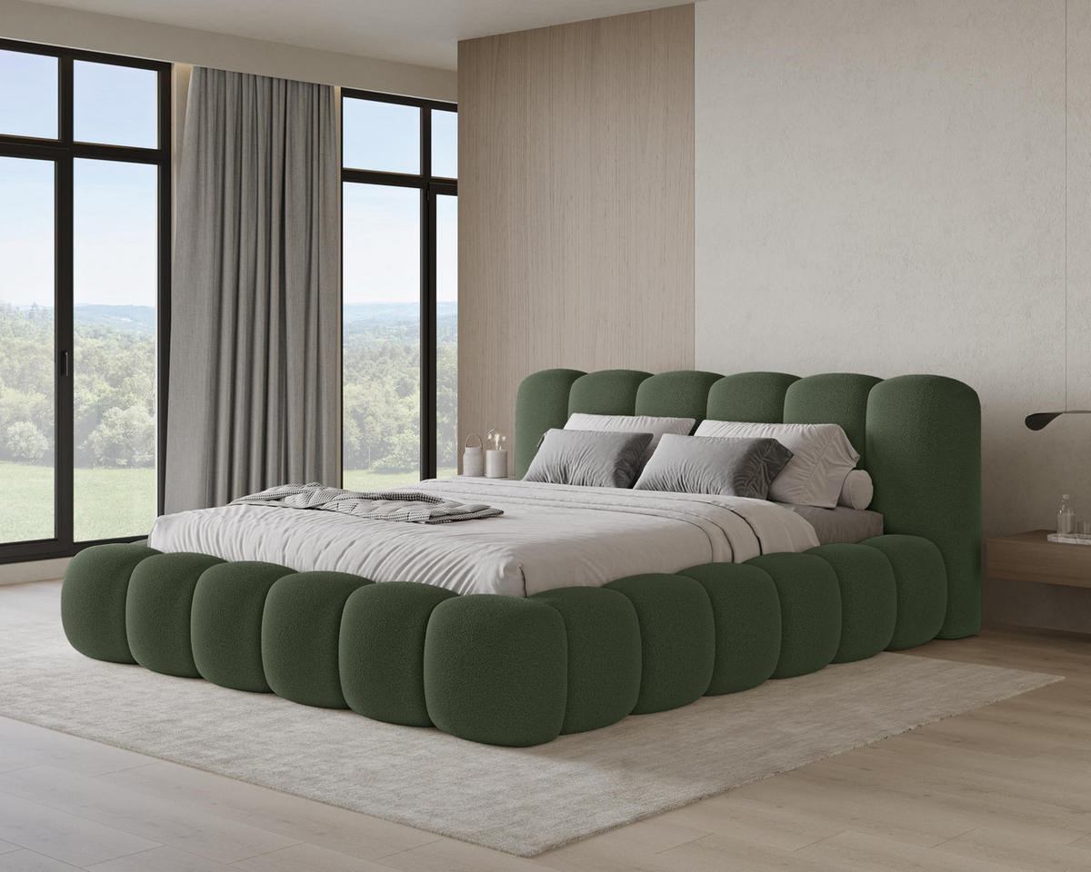 POLSTERBETT 160x200 mit Bettkasten, Lattenrost und Kopfteil, Bouclé-Stoffbezug Grün - Grün, Holz (160/200cm) - Chilly