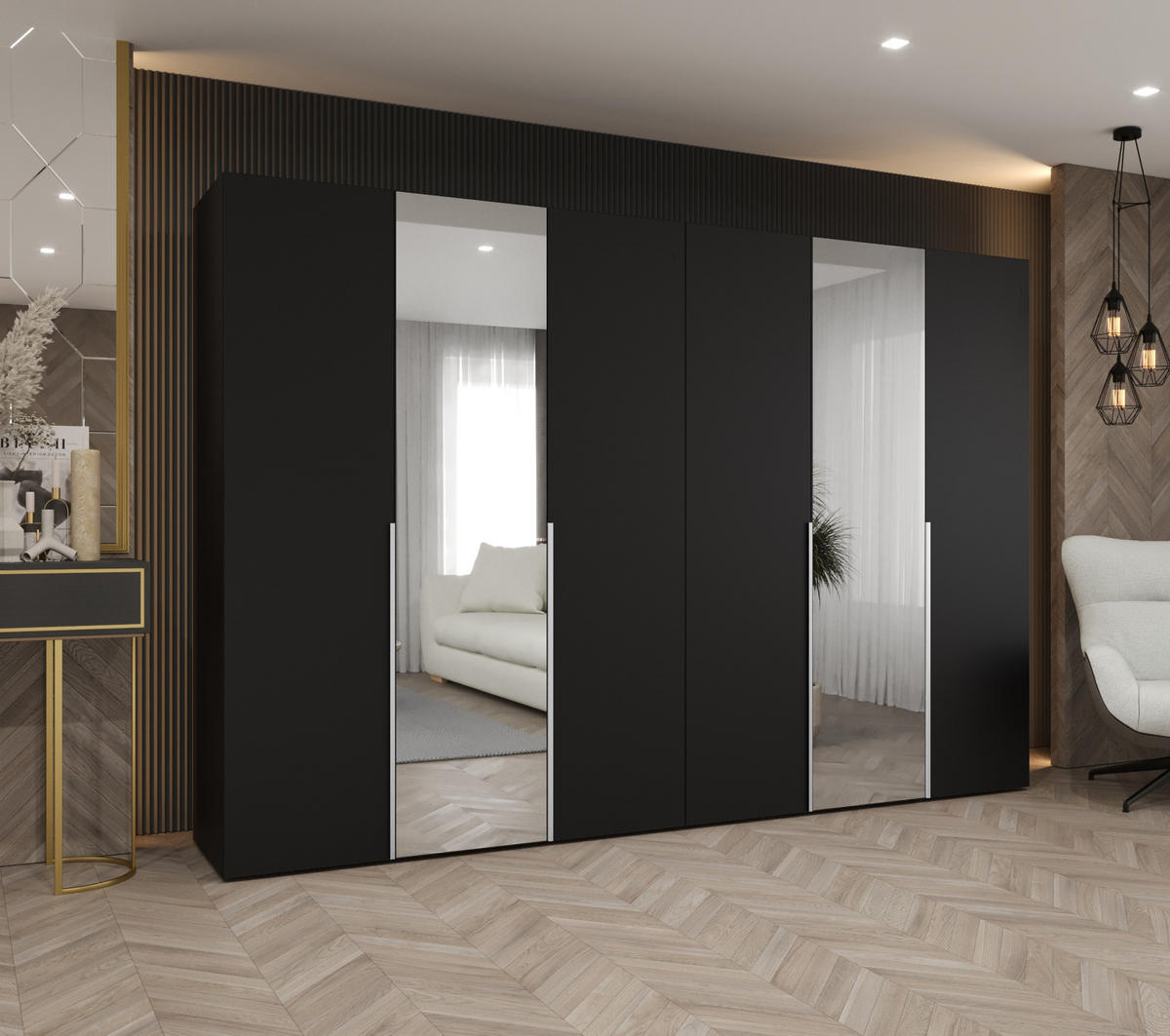 DREHTÜRENSCHRANK 202/300/52 6-türig - Kaschmir/Schwarz, Holz (300/202/52cm) - Abiks Möbel