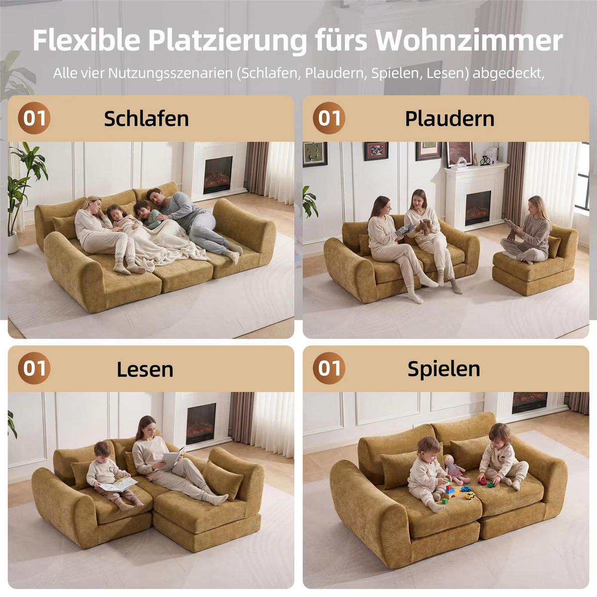 SCHLAFSOFA 3-Sitzer aus Chenille, Weiches Klappsofa ohne Montage, Gelb - Gelb, Textil (262/78/97cm) - Kaket